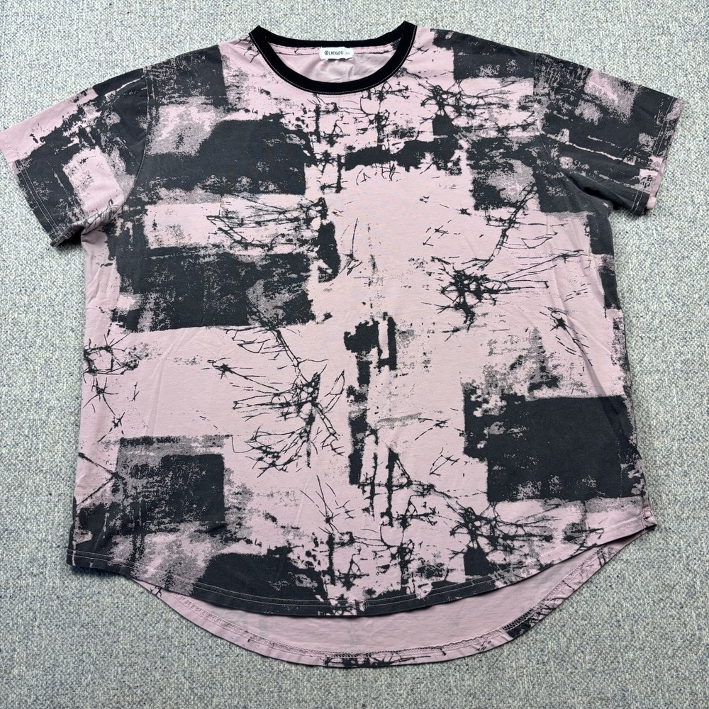 KLIEGOU XXL Pink Black Round Neck Unisex T Shirt Cotton Spandex Men's Size XXL